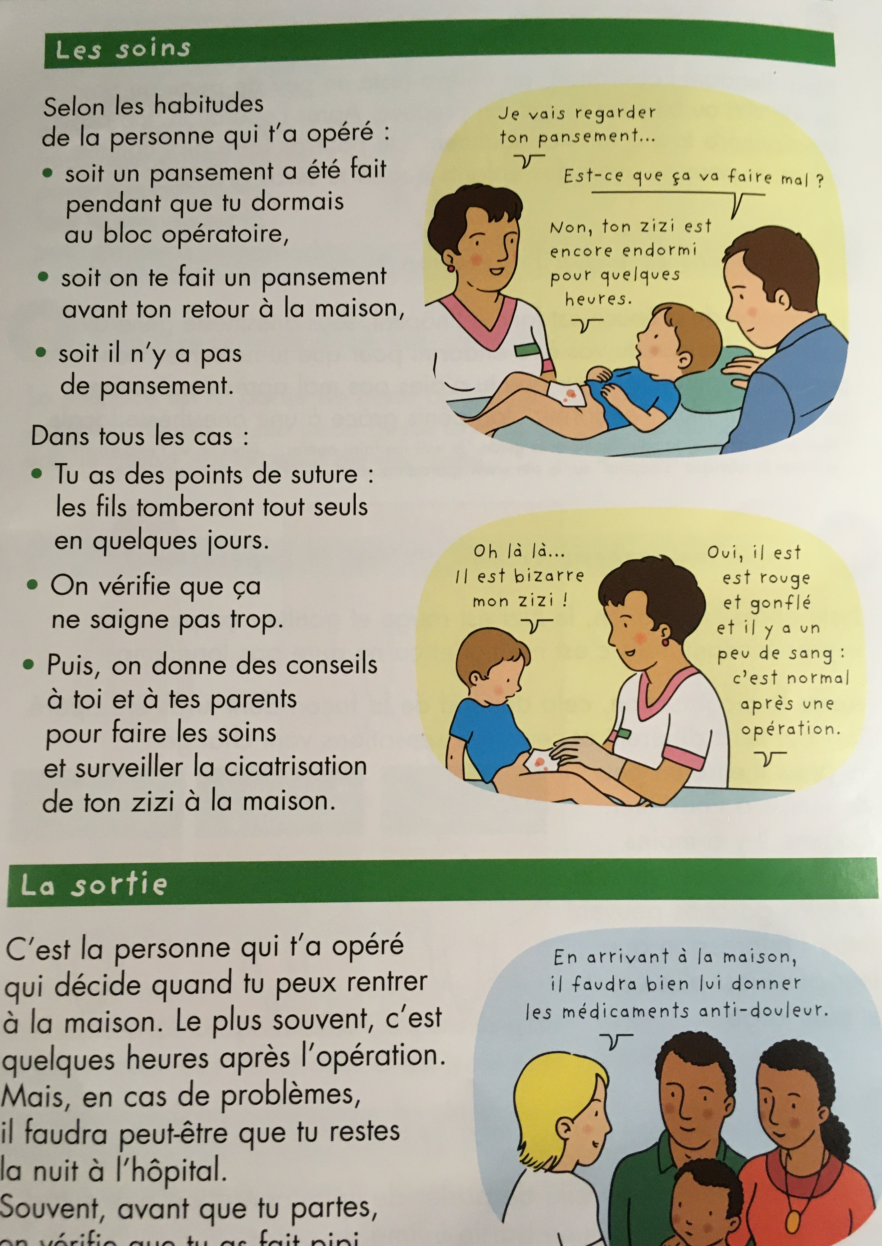 On explique à l'enfant comment vont se passer les soins à la sortie de l'hôpital